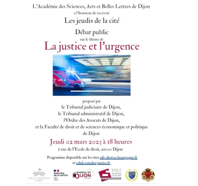 Les jeudis de la cité - débat public : La justice et l&#039;urgence - Jeudi 2 mars 2023