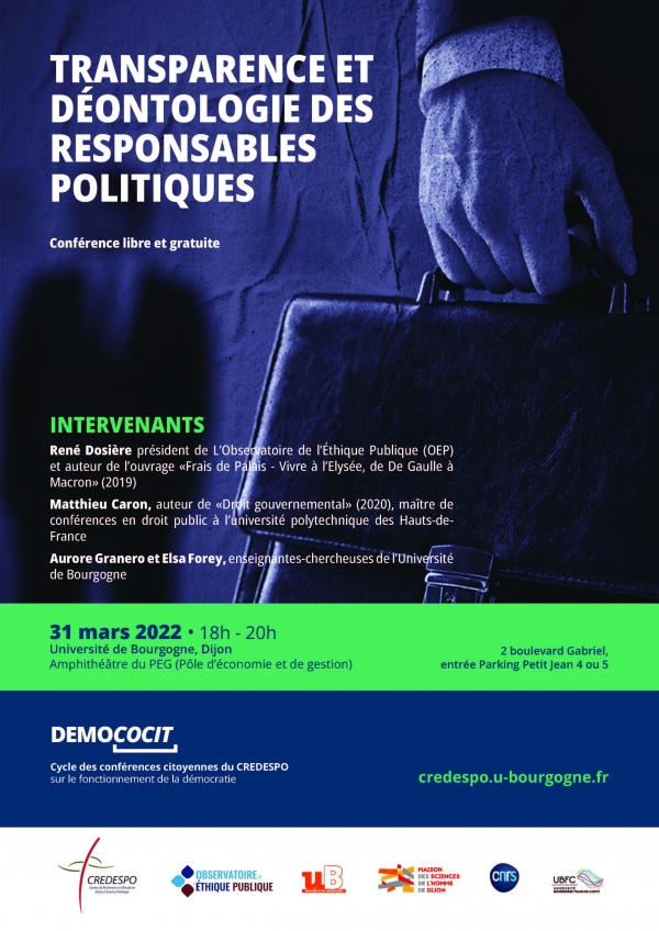 Conférence &quot;Transparence et déontologie des responsables politiques&quot; le jeudi 31 mars 2022