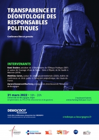 Conférence &quot;Transparence et déontologie des responsables politiques&quot; le jeudi 31 mars 2022