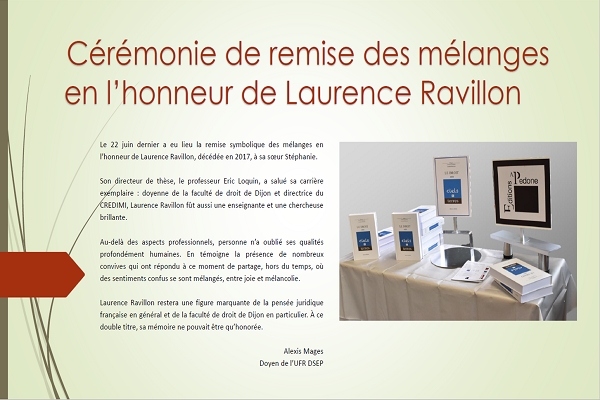 Cérémonie de remise des mélanges en l'honneur de Laurence Ravillon